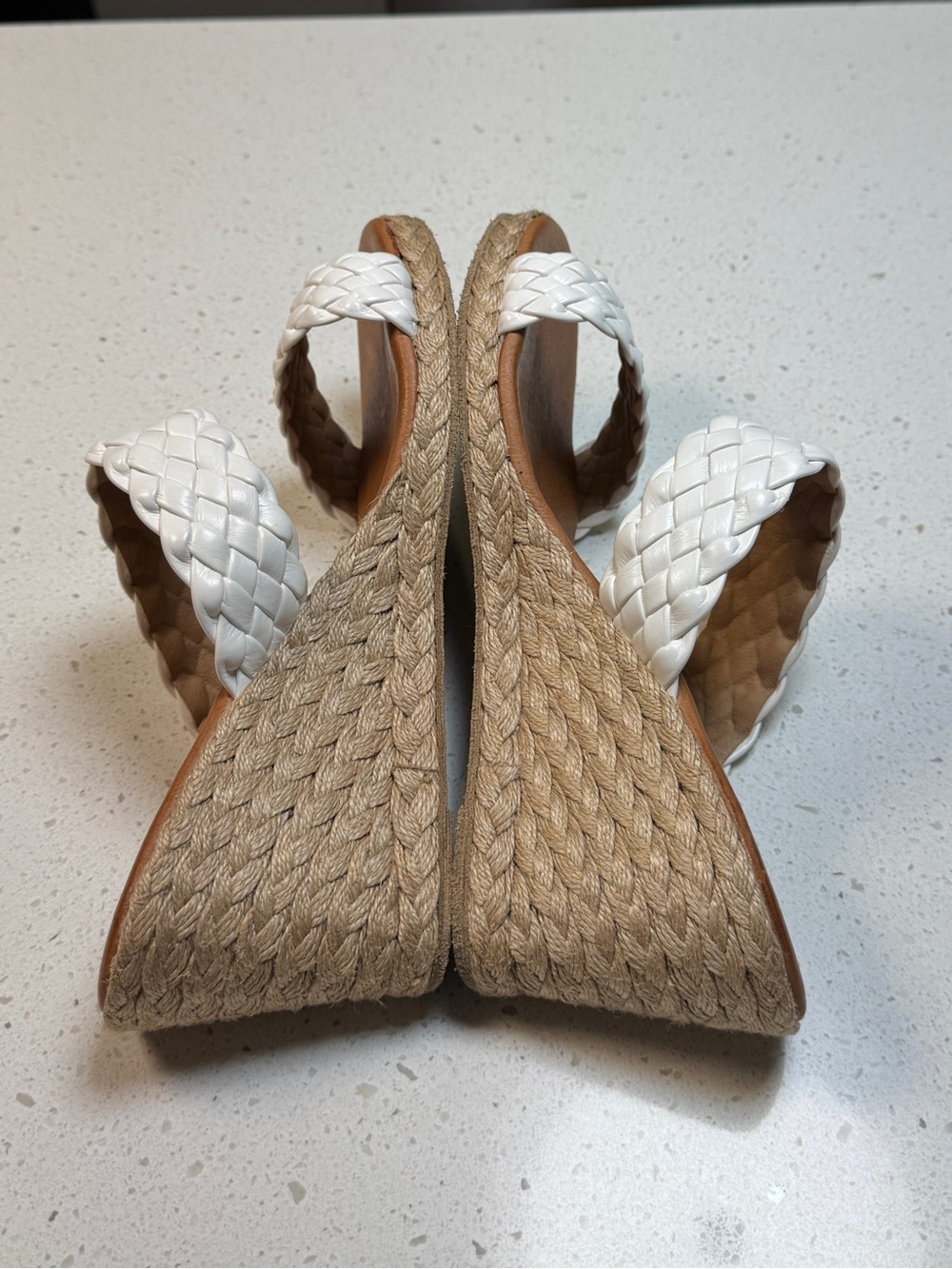 André Assous Aria Espadrille White Braided Leather Wedge Sandals Spain Size 10.5 - Picture 8 of 9